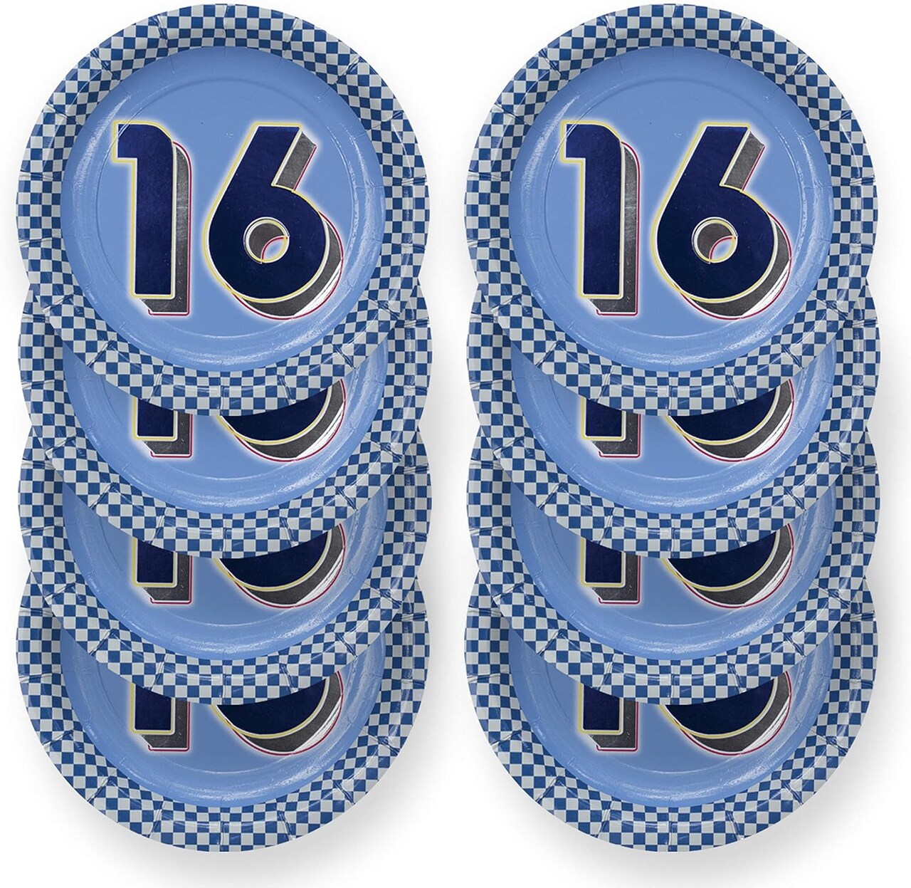 Boys 16th Birthday Party, 8 Plates with Deluxe Foil Printing.